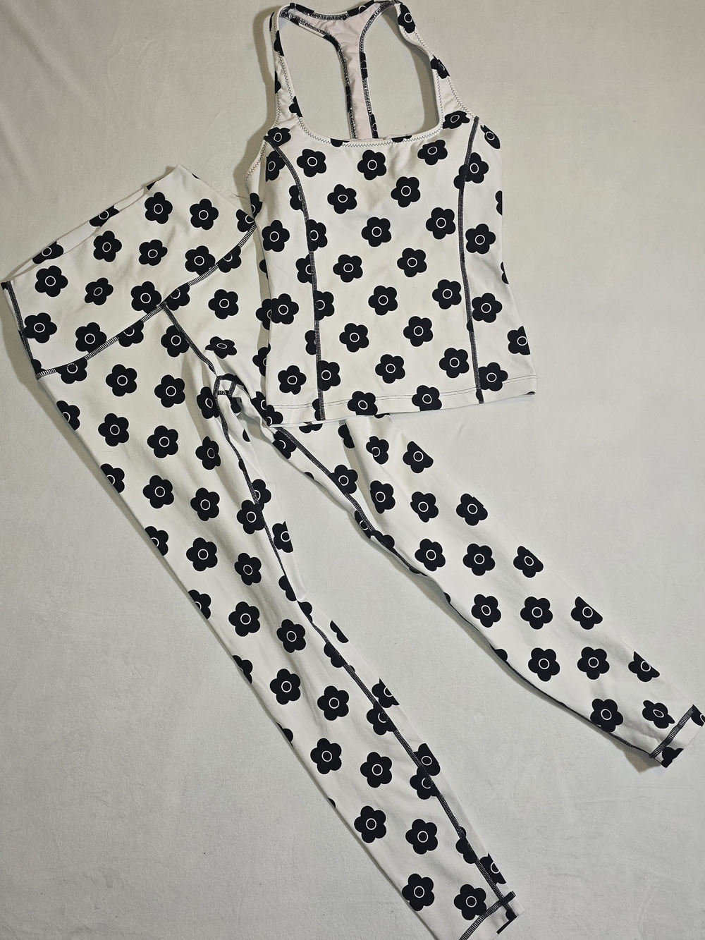Princess Polly Helsinki Retro Black & White Floral Racerback Leggings Set